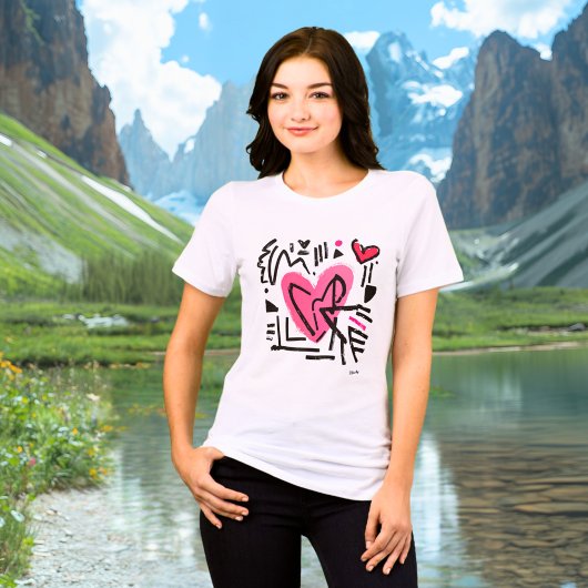Abstract Hart T-Shirt - Modern Roze Zwart Liefde