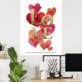 Abstract Hearts and Gold LOVE Typography Art  Poster (Thuiskantoor)