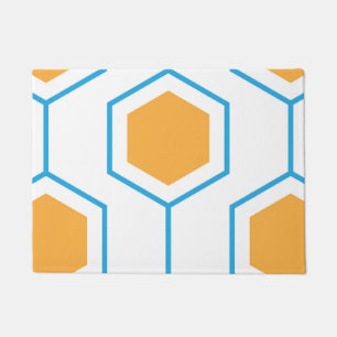 Abstract hexagon geometrisch patroon in oranje blu deurmat