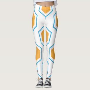 Abstract hexagon geometrisch patroon in oranje blu leggings