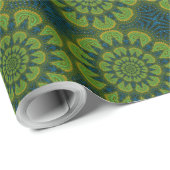 Abstract Hippie Groen & Marineblauw Bloemen Etnisc Cadeaupapier (Rol Hoek)