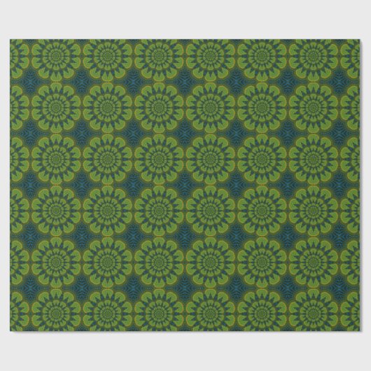 Abstract Hippie Groen & Marineblauw Bloemen Etnisc Cadeaupapier (Vlak)