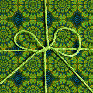 Abstract Hippie Groen & Marineblauw Bloemen Etnisc Cadeaupapier