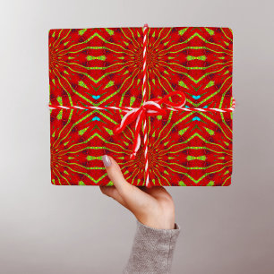 Abstract Hippie Rood & Geel Bloemmotief Etnische S Cadeaupapier