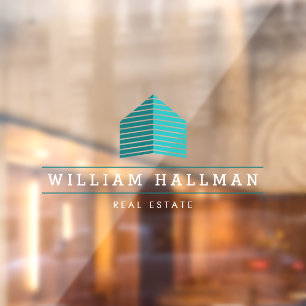 Abstract Home Logo Blauwgroen/White Window Cling Raamsticker