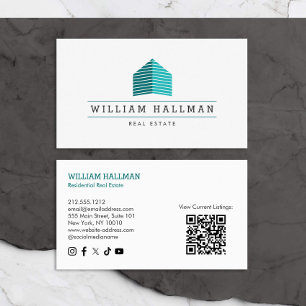Abstract Home Logo Blauwgroen/Wit QR-code Visitekaartje