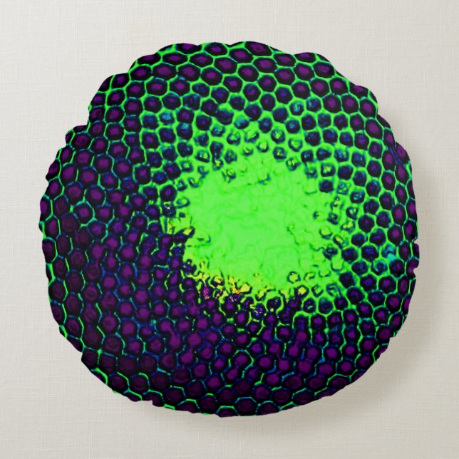 Abstract Honeycomb Design green en paars Rond Kussen (Voorkant)