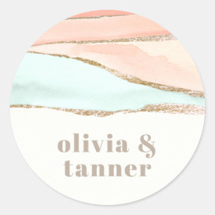 Abstract huwelijk tussen artistieke Waterverf lang Ronde Sticker