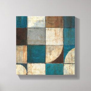 Abstract in blauw en bruin canvas afdruk