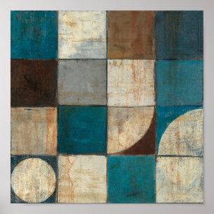 Abstract in blauw en bruin poster