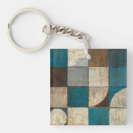 Abstract in blauw en bruin sleutelhanger (Voorkant)