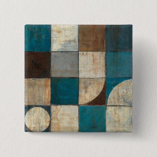 Abstract in blauw en bruin vierkante button 5,1 cm (Voorkant)