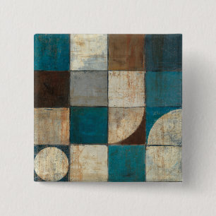 Abstract in blauw en bruin vierkante button 5,1 cm