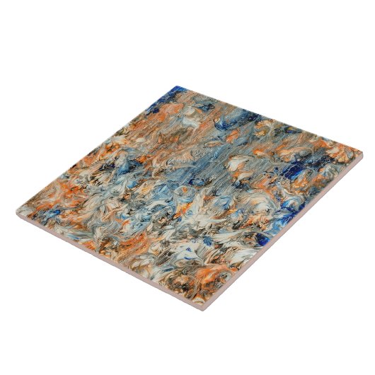 Abstract in blauw en Oranje Tegeltje (Zijkant)