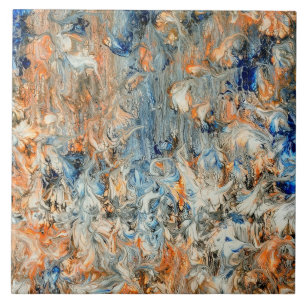 Abstract in blauw en Oranje Tegeltje