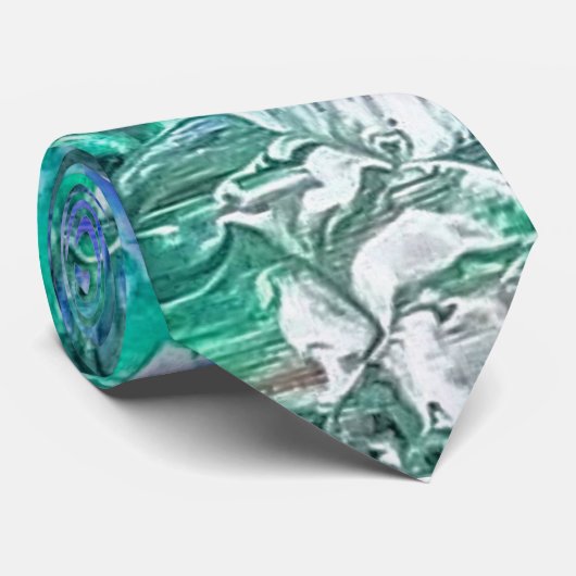 Abstract in Blue Green en White Stropdas (Opgerold)