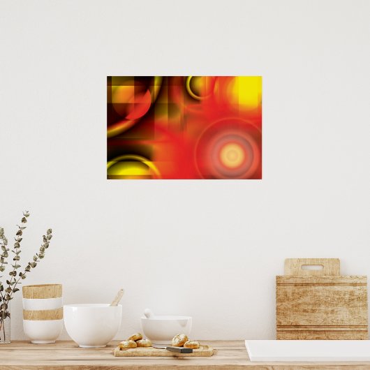 Abstract in rood en geel poster (Keuken)