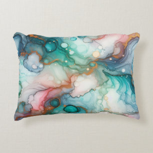 Abstract in roze, turkoois, blauw en goud accent kussen
