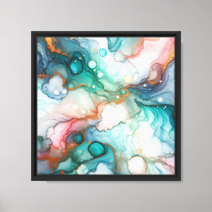Abstract in roze, turquoise, blauw en goud canvas afdruk