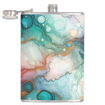Abstract in roze, turquoise, blauw en goud