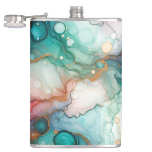 Abstract in roze, turquoise, blauw en goud heupfles