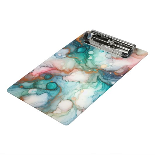 Abstract in roze, turquoise, blauw en goud mini klembord (Angled3)