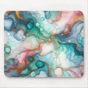 Abstract in roze, turquoise, blauw en goud muismat