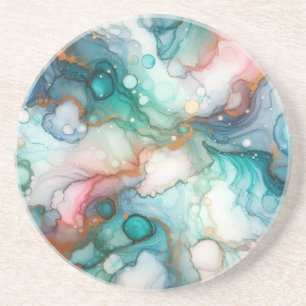 Abstract in roze, turquoise, blauw en goud zandsteen onderzetter