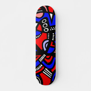 Abstract in tinten van rood, blauw, wit en zwart skateboard