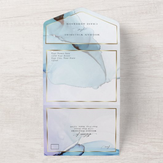Abstract Indigo Lavender Aquamarine Ink All In One Uitnodiging (Buitenkant)