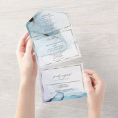 Abstract Indigo Lavender Aquamarine Ink All In One Uitnodiging (Afscheurbaar)