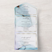Abstract Indigo Lavender Aquamarine Ink All In One Uitnodiging (Binnen)