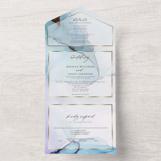 Abstract Indigo Lavender Aquamarine Ink All In One Uitnodiging (Binnen)