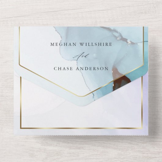 Abstract Indigo Lavender Aquamarine Ink All In One Uitnodiging (Achterkant)