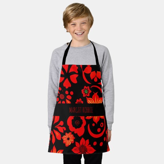 Abstract Indonesisch batik rood patroon Schort (Gedragen)