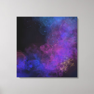 Abstract inktschilderend zwart blauw Paars vierkan Canvas Afdruk