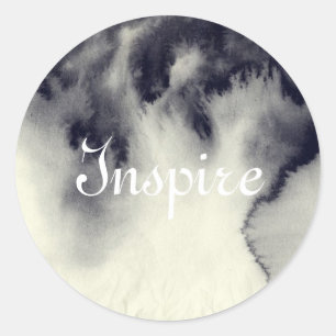 Abstract inktschilderij op grijs papier. ronde sticker