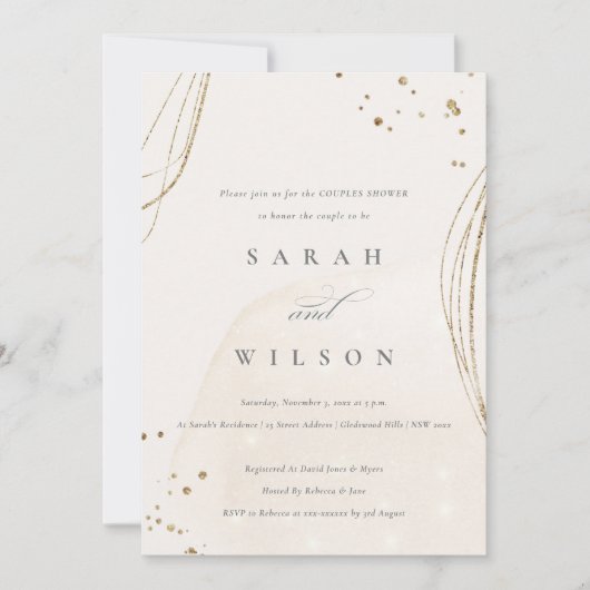 Abstract Ivory Gold Glitter Couples Shower Invite Bedankkaart (Voorkant)