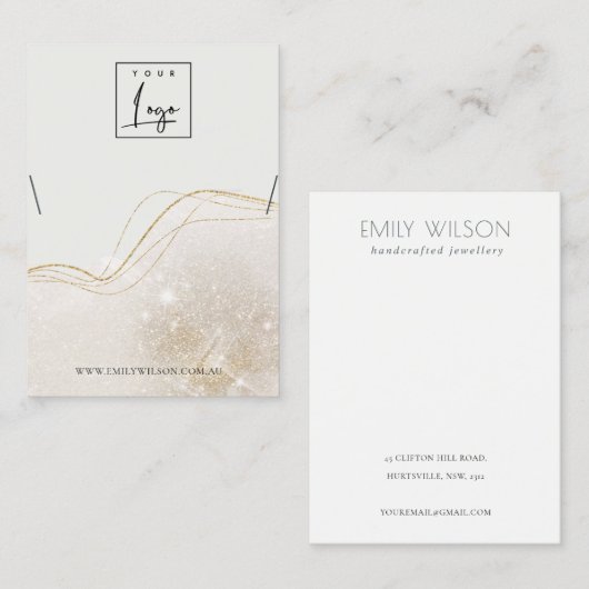 Abstract Ivory Gold Glitter Shiny Ketting Display Visitekaartje (Voorkant / Achterkant)