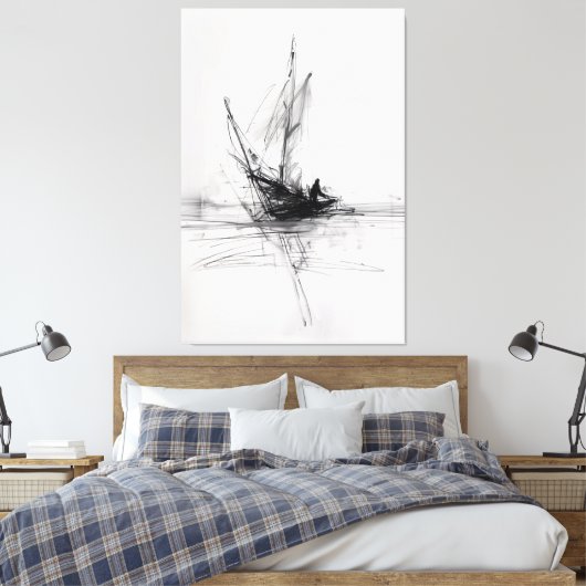 Abstract jacht op Zee Sketch - Premium Canvas Afdruk (Insitu (Slaapkamer))