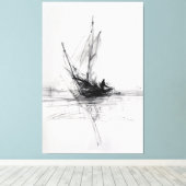 Abstract jacht op Zee Sketch - Premium Canvas Afdruk (Insitu (Houten vloer))