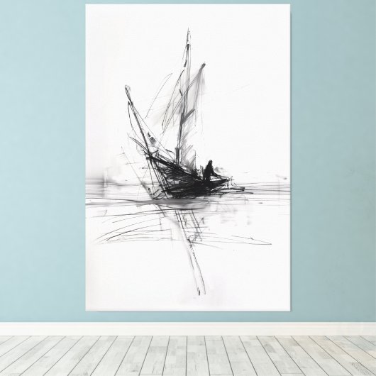 Abstract jacht op Zee Sketch - Premium Canvas Afdruk (Insitu (Houten vloer))