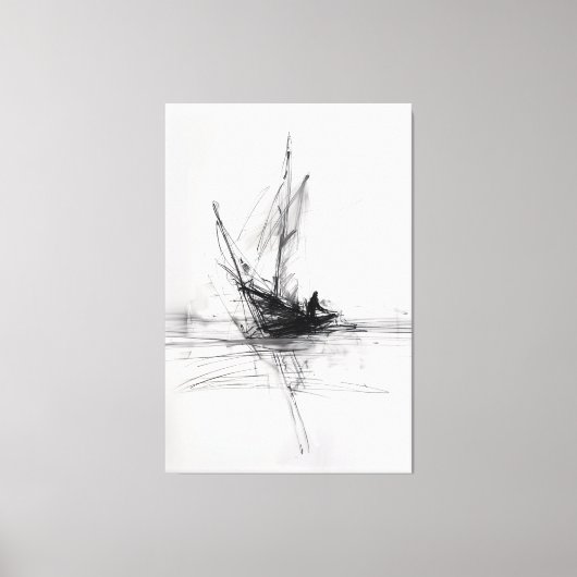 Abstract jacht op Zee Sketch - Premium Canvas Afdruk (Voorkant)