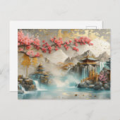 Abstract Japans Landschap met Sakura Blossom Briefkaart (Voorkant / Achterkant)