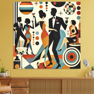 Abstract Jazzy Martinis en Dansend Cocktailfeestje Canvas Afdruk