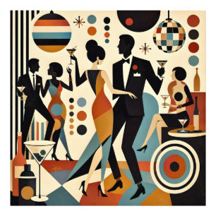 Abstract Jazzy Martinis en Dansend Cocktailfeestje Foto Afdruk