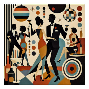Abstract Jazzy Martinis en Dansend Cocktailfeestje Perfect Poster