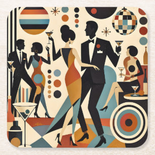 Abstract Jazzy Martinis en Dansend Cocktailfeestje Vierkante Kartonnen Onderzetter