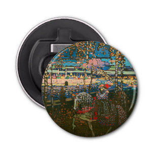 Abstract Kandinsky Riding Paar Kleurrijk Button Flesopener