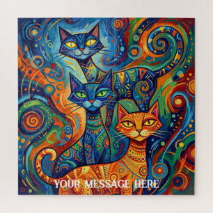 Abstract kattenfamilieportret legpuzzel
